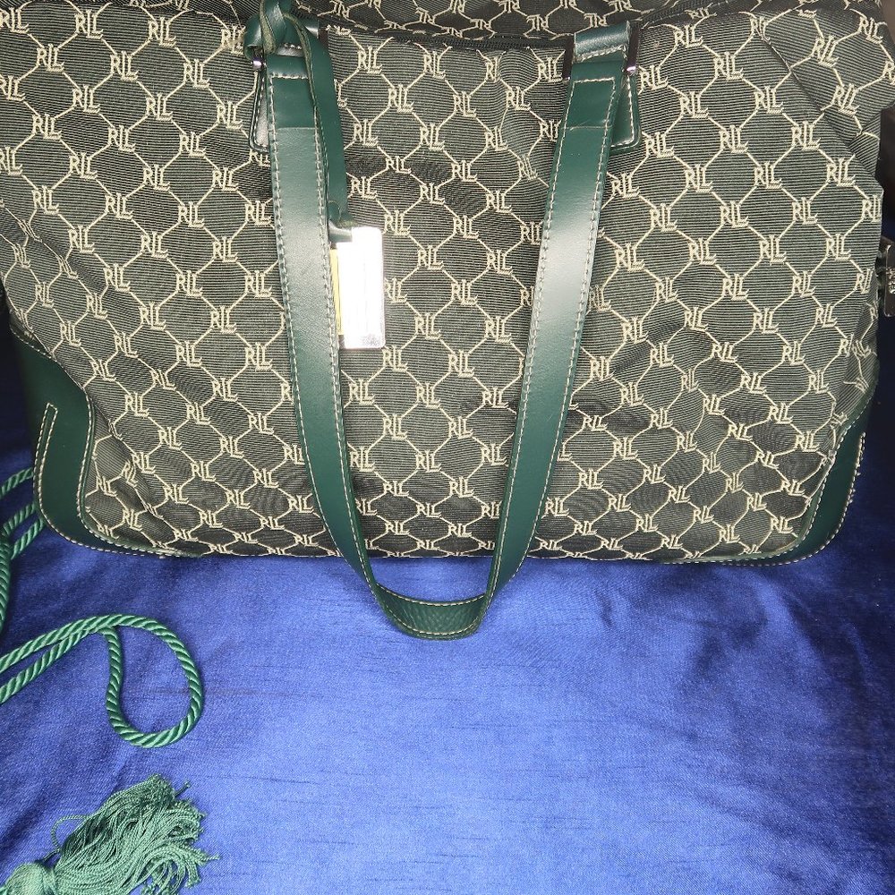 Forest Green Medium Monogram Canvas/Leather Lauren Ralph Lauren Travel Duffle